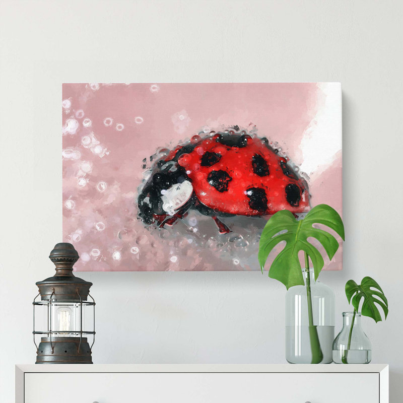 Red Ladybird Insect On A Pink Petal In Abstract - Wrapped Canvas, 35cm H x 50cm W x 3cm D