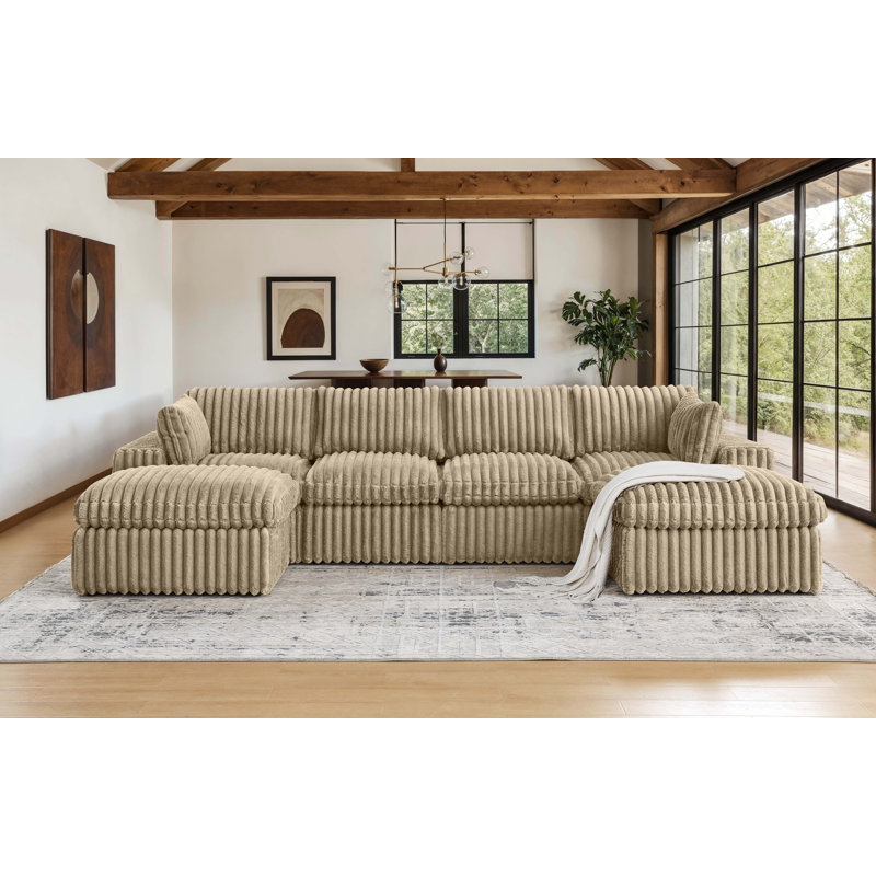 134'' Cloud-Velvet Modular Sectional, Camel