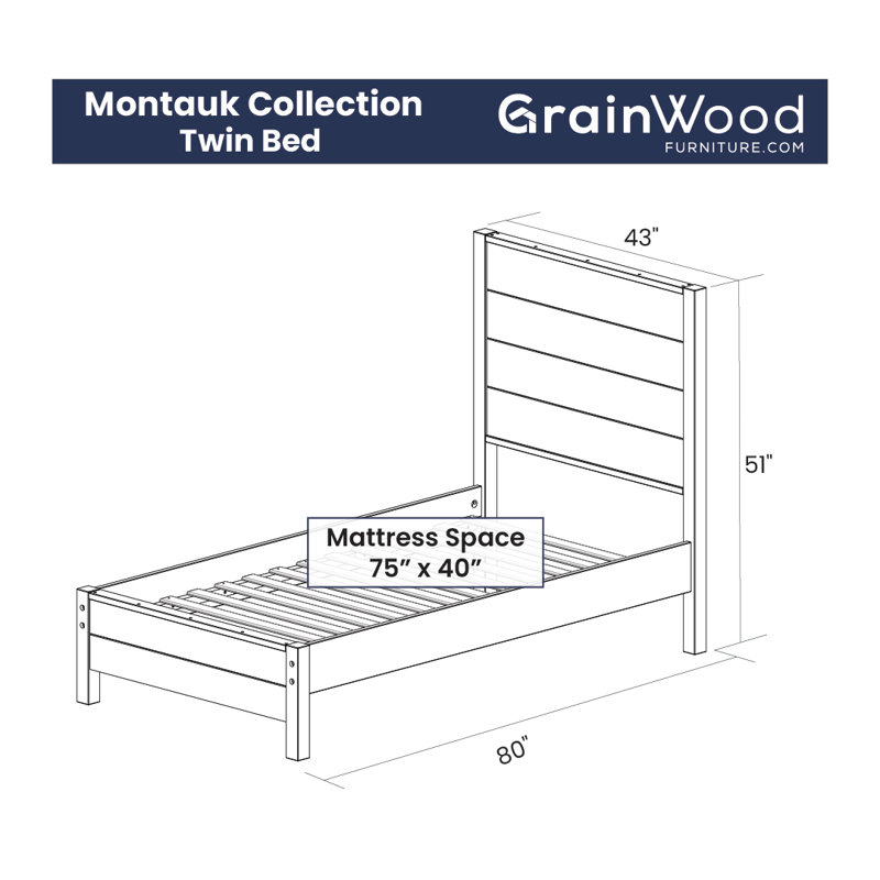 Montauk Solid Wood Panel Bed, Twin, Farmhouse Black