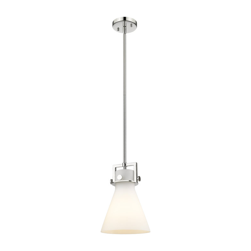 Luminaire suspendu avec tige 30 po Coterie, Blanc mat, Nickel poli, H 11,38 po x l 8 po x P 8 po