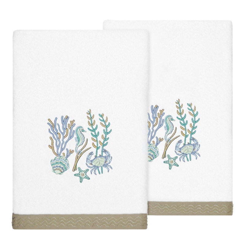 Aaron White Turkish Cotton 2-Piece Embellished Bath Towel Set