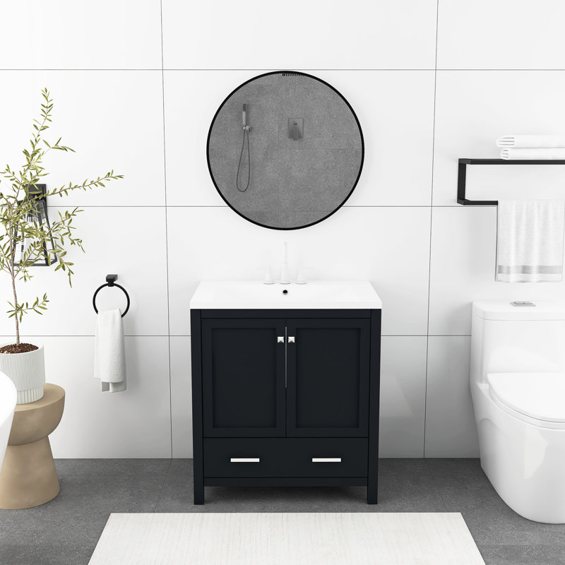 Meuble-lavabo noir 30 po avec lavabo simple