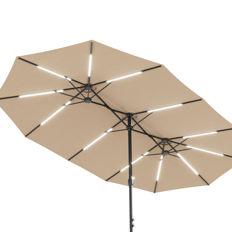 Parasol de patio rectangulaire 15 pi avec lumières DEL, Brun