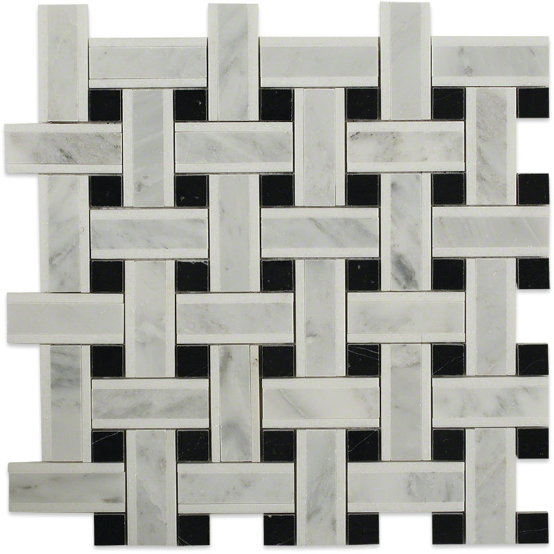 Yarn 1" x 3" Polished Marble Basketweave Mosaic Wall & Floor Tile, Threaded Onyx
