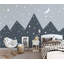Papier peint amovible Triangle Row Of Mountains Midnight Sky and Stars Crescent Moon-99178647