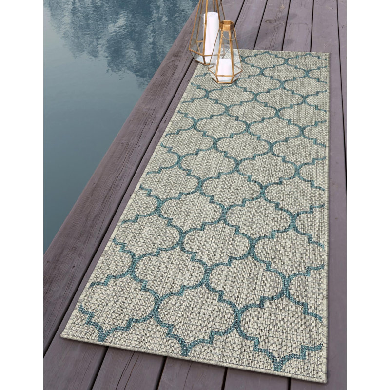 Bethany-Mai Geometric Gray Indoor/Outdoor Area Rug, Runner 2' x 6'1"