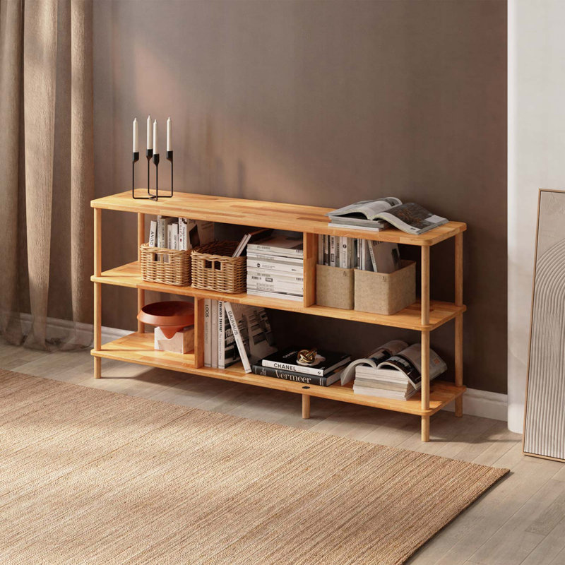 Manhattan Solid Wood Rectangle Short Bookshelf in Solid Beech Wood for Living Room or Office
