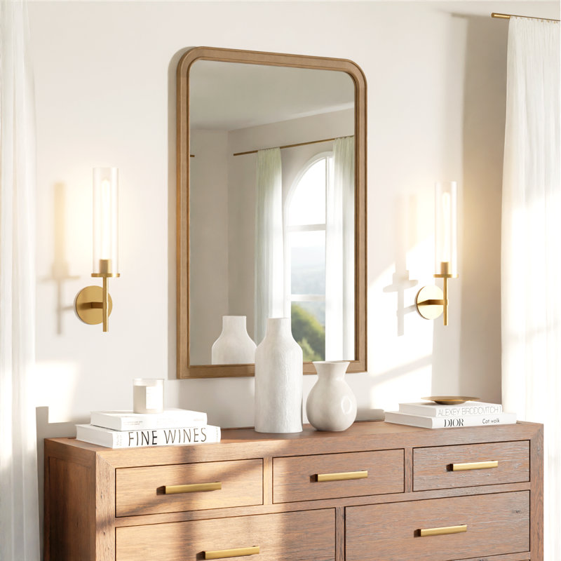 Ancell Solid Wood Rectangle Mirror, 36" x 24", Light Oak