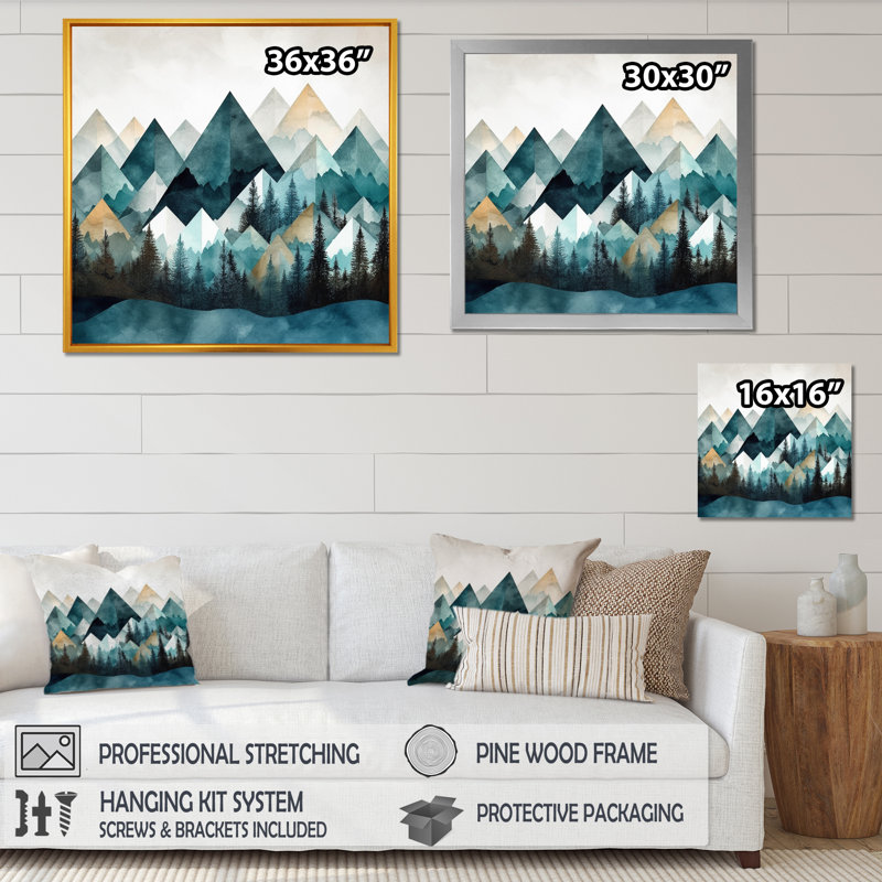 Minimalisme montagnes d'hiver I sur toile, Cadre simple noir, H 16 po x l 16 po x P 1 po