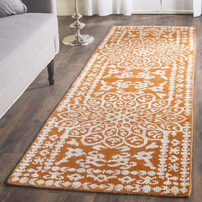 Tapis orange en laine / viscose / coton noué à la main à motif oriental Brownsburg