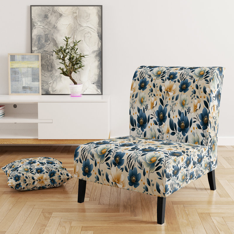Fauteuil de chambre rembourré antique Blue I Graceful Flowers I