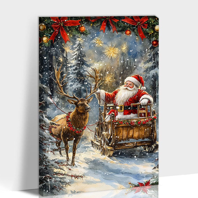Père Noël traîneau renne, Abiel, H 16 po x l 12 po