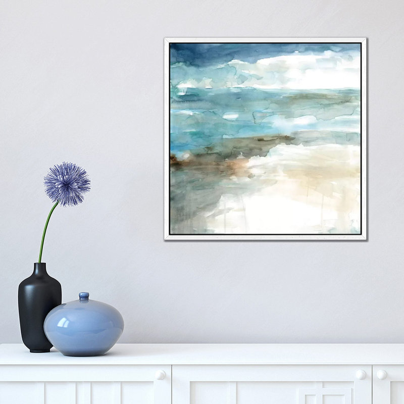 Shimmering Sea And Shore by Carol Robinson - Painting on Canvas, White Framed, 45.72 cm H x 45.72 cm W