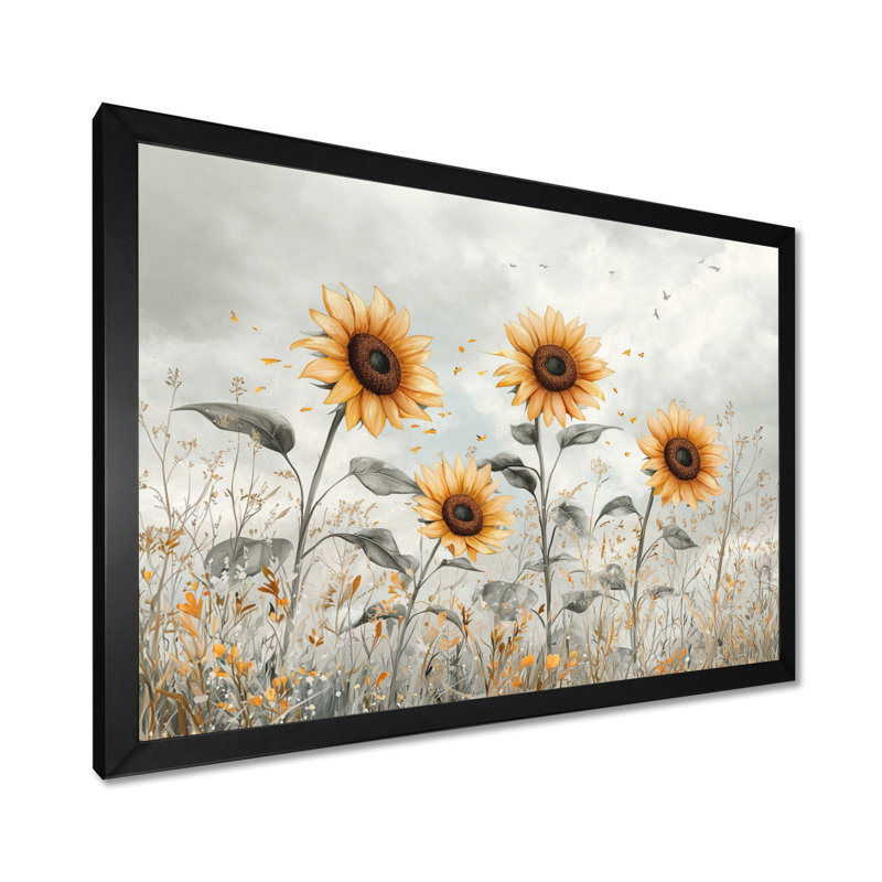 Art mural sur toile, tournesols Drangang, Reproduction encadrée d'une seule photo, Noir, H 16 po x l 32 po