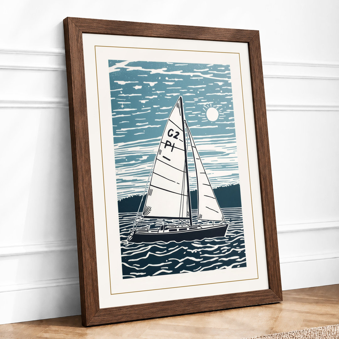 Sailboat on Choppy Waters Coastal - Framed Print