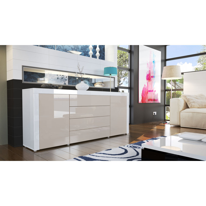 Sideboard Mccutcheon, Sand Grey (Glossy)/White (Glossy)