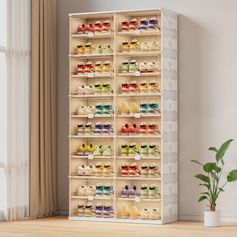 Armoire à chaussures pliable à 10 niveaux à double colonne avec portes magnétiques Jeko & Jeko, 10