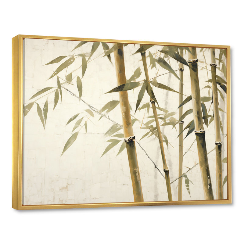 Beige minimalisme bambou sérénité II sur toile, H 30 po x l 40 po x P 1,5 po, Cadre flottant doré