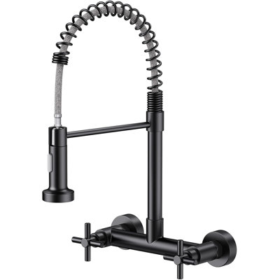Double-Handle 2-Hole Wall-Mount Pre-Rinse Bridge Kitchen Faucet