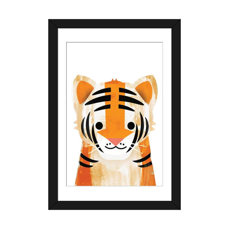 « tiger », art sur toile, H 32 po x l 24 po x P 1 po, Papier beaux-arts encadré noir, Blanc