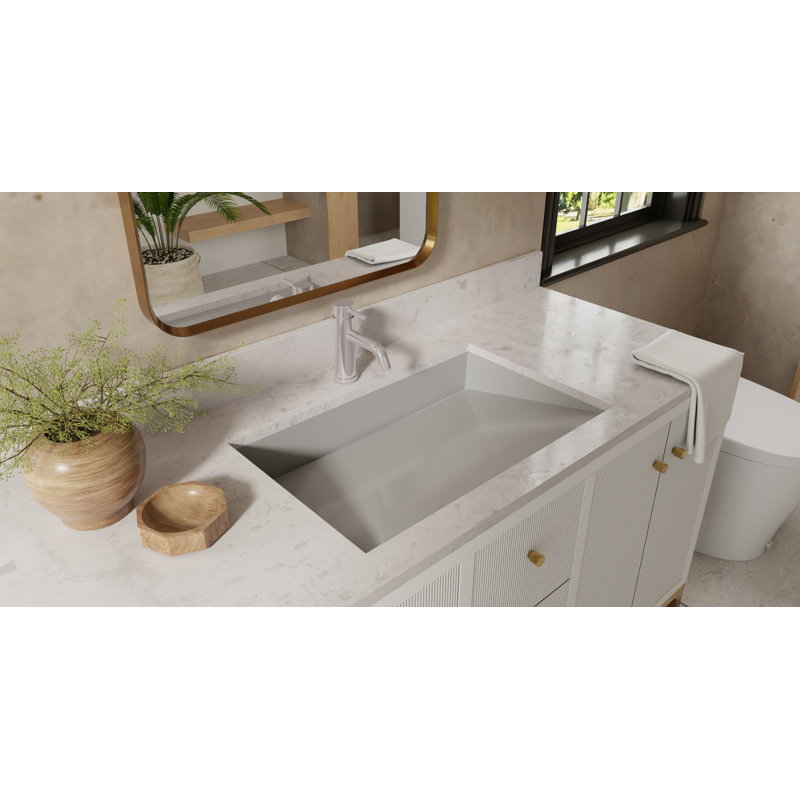 Badeloft 25.2" x 16.1" Rectangular Stone Resin Undermount Ramp Bathroom Sink UB-04-L-GGRY in Glossy Gray, Glossy Gray