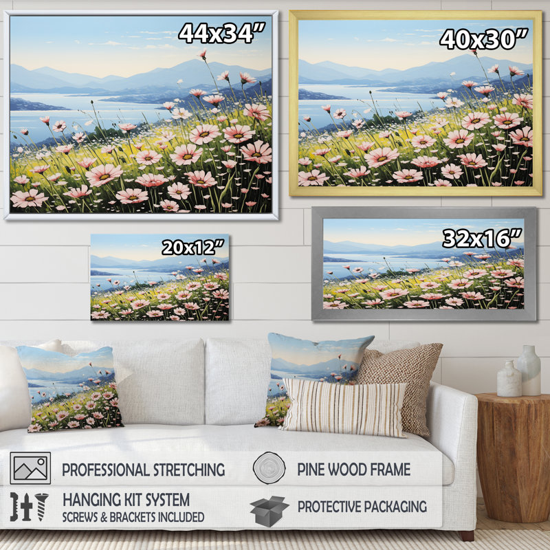 Zinnias Charm In Mountain sur impression sur toile, Cadre simple blanc, H 34 po x l 44 po x P 1,5 po