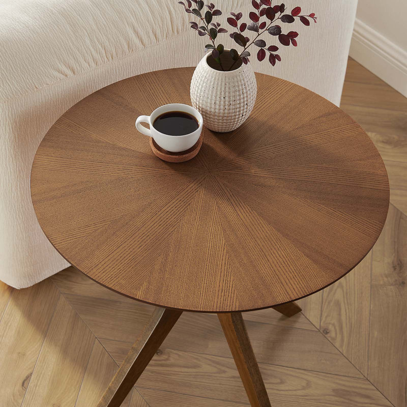 Walnut Mid-Century Modern Round Wood Side Table