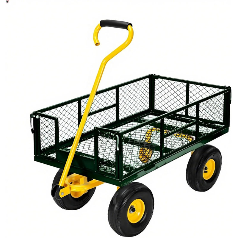 Chariot de jardin robuste en acier, chariot de jardin 3 en 1, H 2,7 pi x l 1,8 pi x P 3,2 pi, Jaune
