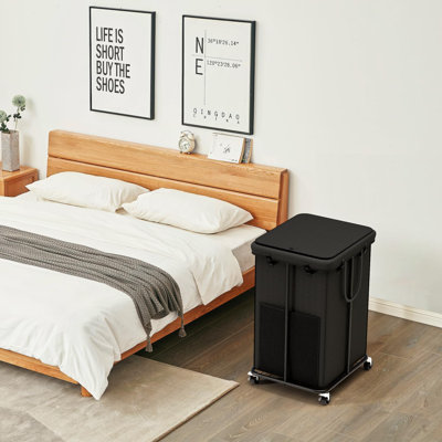 150L Large Laundry Hampers With Lid, Oxford Fabric Laundry Hampers, Metal Frame And Removable Bag Design With Wheels, Suitable For Bedroom, Bathroom, Dorm Room, Laundry Room