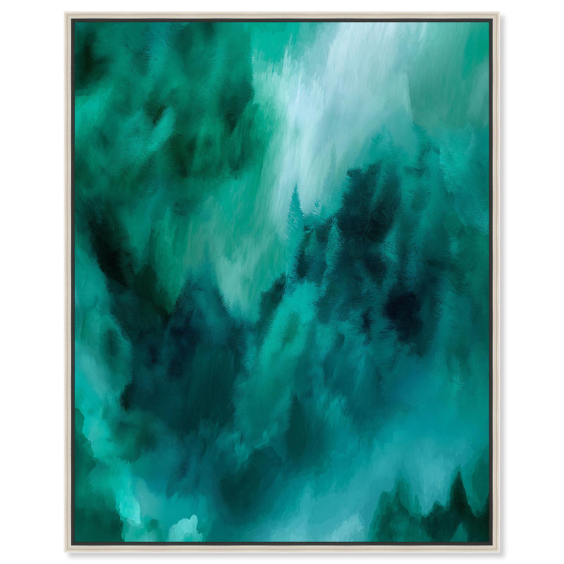 Art texturé bleu sarcelle texturé , H 37 po x l 31 po, Encadrement argenté