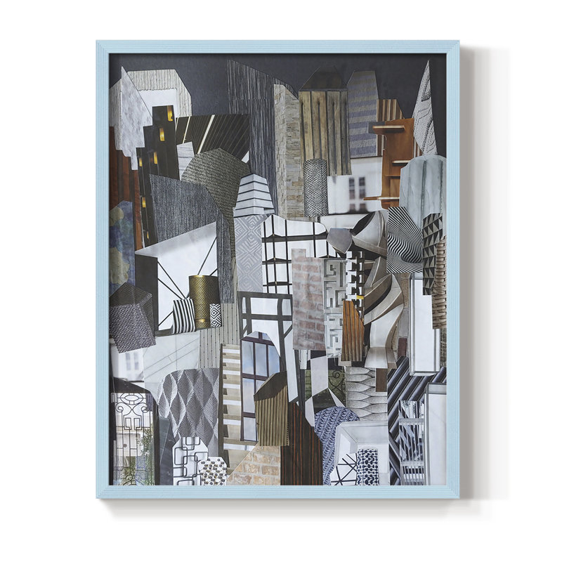 Western Metropolis Framed Print - Solid Wood, Blue, 10" H x 8" W