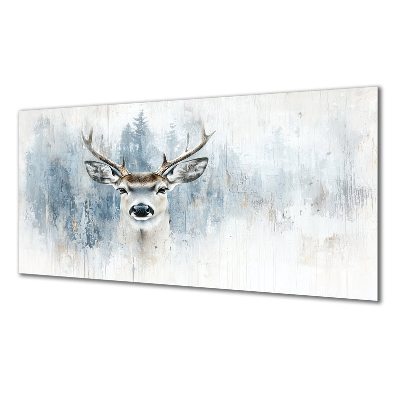 Minimal Deer In The Mist II - animaux, art mural en métal, impression de cerf, H 28 po x l 60 po
