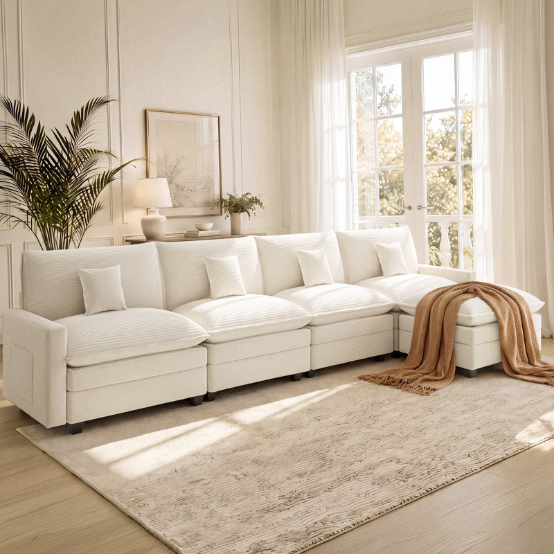 Canapé modulaire de 140 po avec repose-pieds mobile, canapé rembourré confortable en forme de L avec coussins décoratifs, housse amovible, canapé 5 places