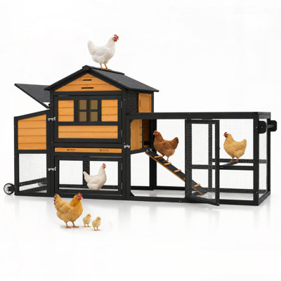 Mobile Chicken Coop with Run Outdoor 91" Large Hen House with Nesting Box Backyard Poultry Cage