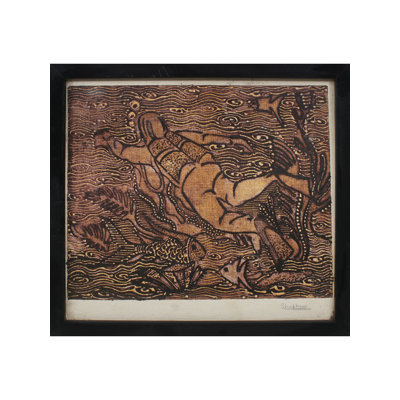 Plongée sous-marine (encadrée) | Linogravure sur papier fait à la main | Par Deepa Kushwaha