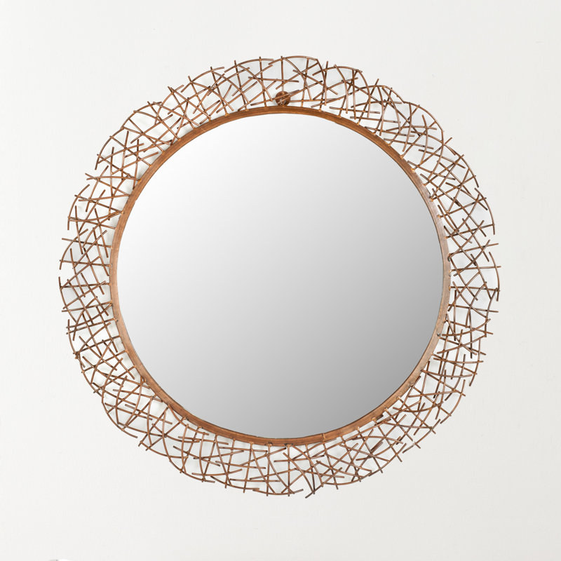 Ilasha Round Framed Wall Mounted Accent Mirror in Burnt Copper