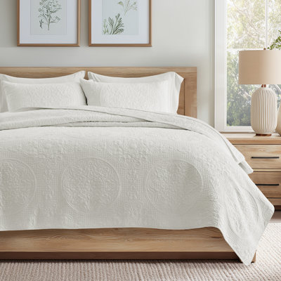 Evergrace Medallion Stitch Cotton Quilt Set - 3-Piece Quilted Bedding Set With Pillow Shams, Lightweight Breathable All-Season Bedspread Coverlet, 100% Cotton, Pre-Washed, OEKO-TEX Certified, Skin-Friendly