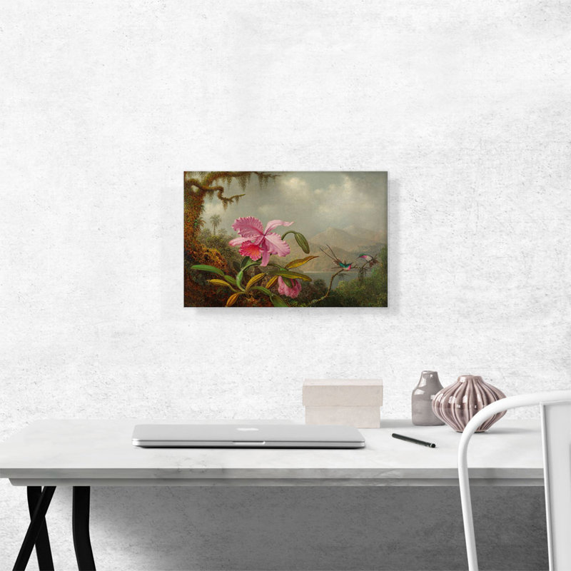 «Orchids and Hummingbirds 1890» par Martin Johnson Heade, reproduction d'art sur toile tendue, H 12 po x l 18 po x P 0,75 po