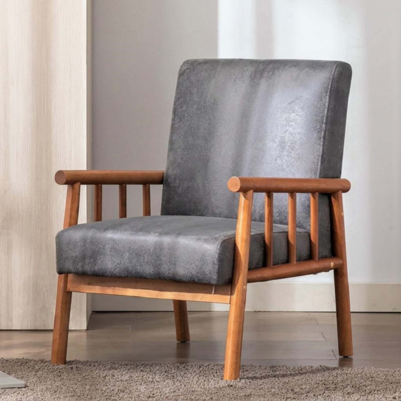 Chaise avec accoudoirs Classic Mid-Century, Grey Microfiber