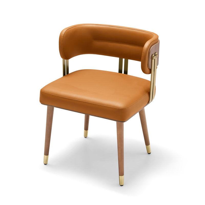 VBANPA Modern Dining Chairs, Mid-Century Upholstered Leather Dining Chairs With Thick High-Resilience Foam Cushion For Maximum Comfort, Walnut Wood Veneer & Gold Metal Legs, Dining Chairs With Anti-Slip Pads For Kitchen And Dining Room