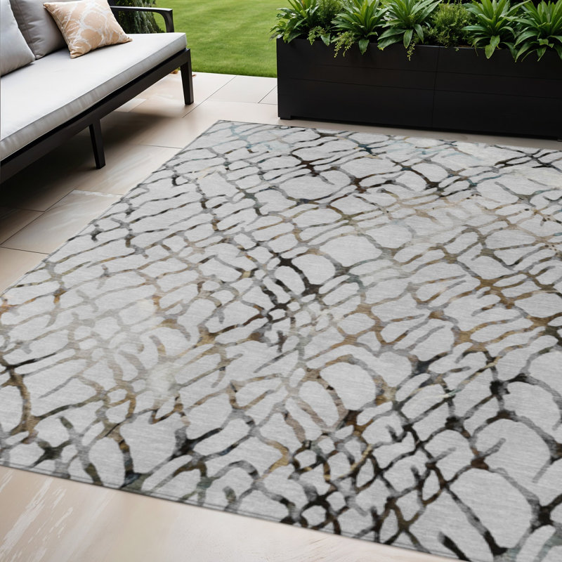 Tapis extérieur lavable abstrait gris et gris anthracite 5 pi x 8 pi