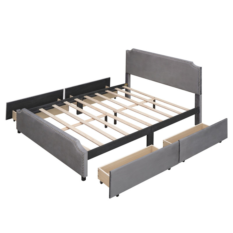 Upholstered Platform Storage Bed, Gray