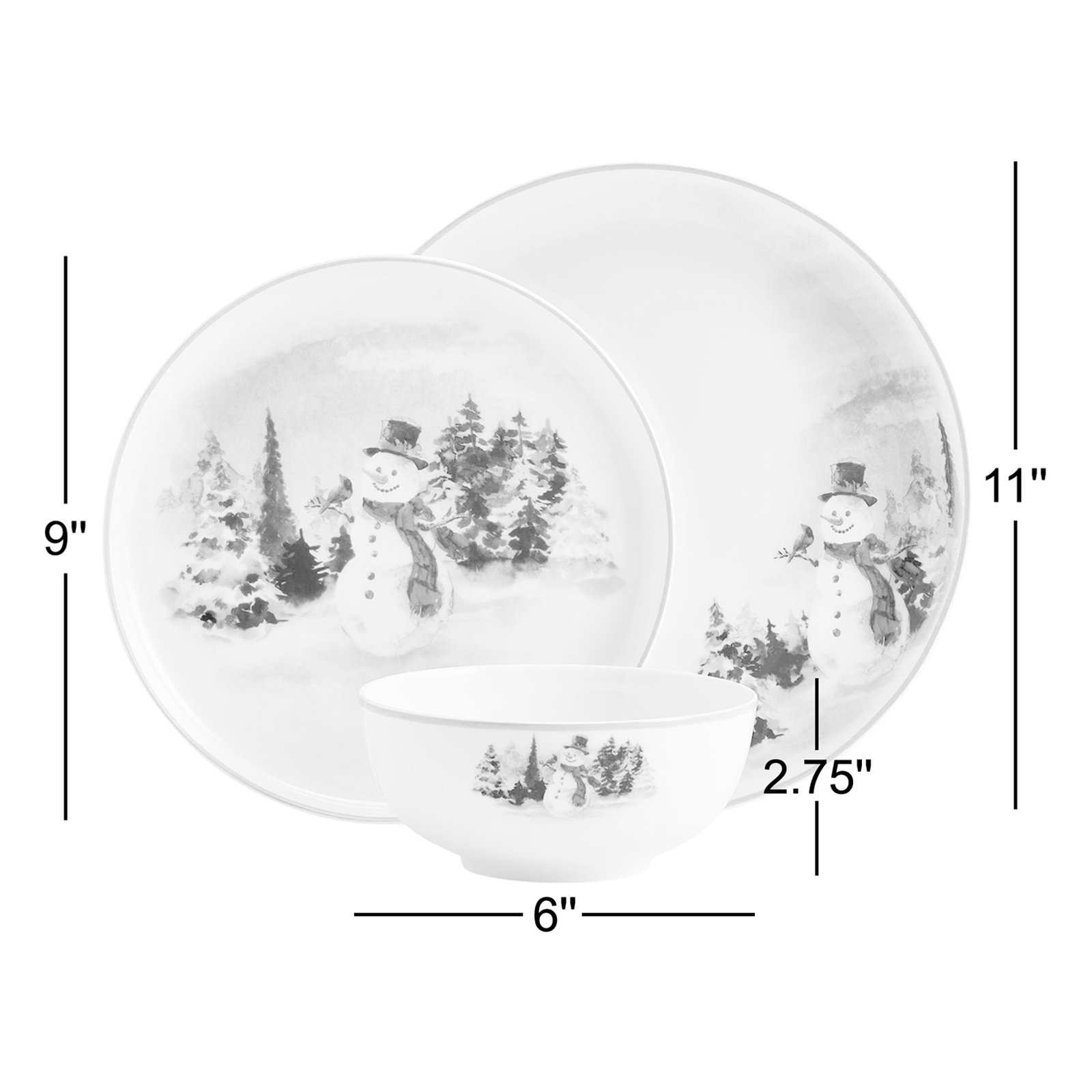 Mikasa Snowman Forest 12-Piece Lightweight Chip-Resistant Bone China Dinnerware Set, Service for 4