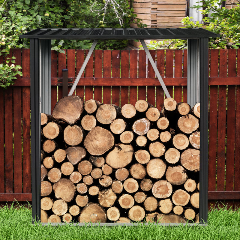3Ft X 5Ft Black Metal Firewood Shed - Ergonomic Design For Easy Access , Lumber Storage Efficient Space Utilization