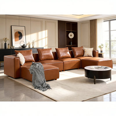 6-Piece 152.76” Leather Upholstered Sectional Sofa