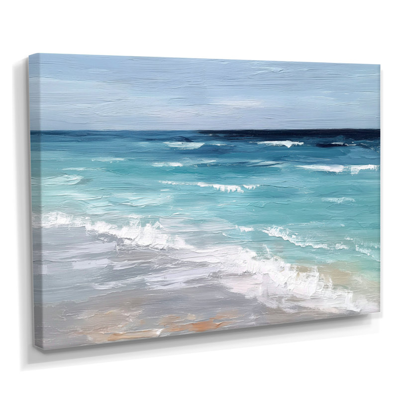 «Blue and White Coastal Beach Wonder», reproduction d'art sur toile, bord de mer blanc, H 34 po x l 44 po, Toile tendue