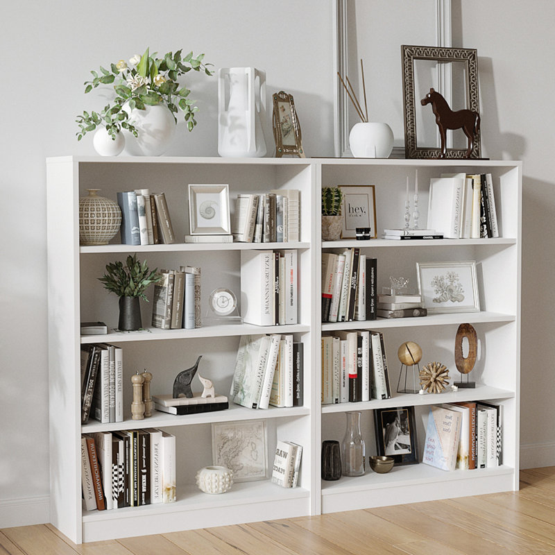 Modern Wood Bookcases, Adjustable 4-tier Storage For Home And Office