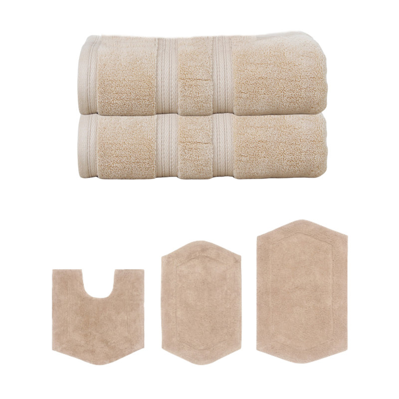 Ensemble de serviettes de bain 100% coton 2 pièces Bryd Collection et ensemble de tapis de bain 3 pièces, (ensemble de 5)