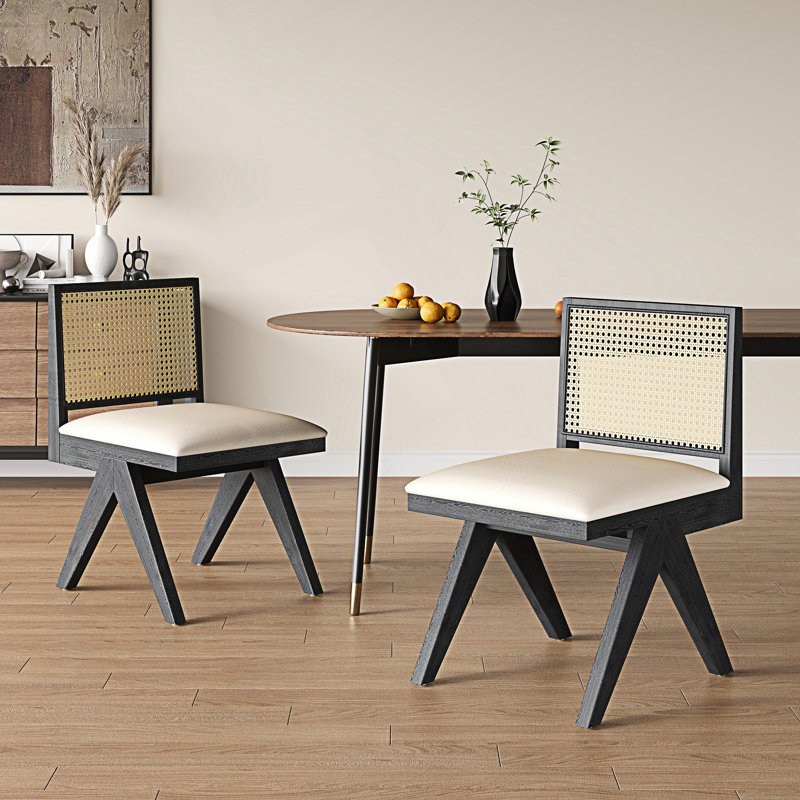 Ensemble de 2 chaises de salle à manger, chaises d'appoint rembourrées Cane, Gris, Noir