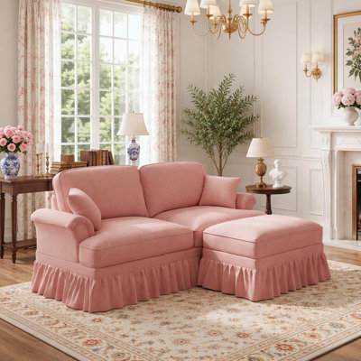 Canapé Windsor et 1 pouf avec jupes à volants et plis amovibles